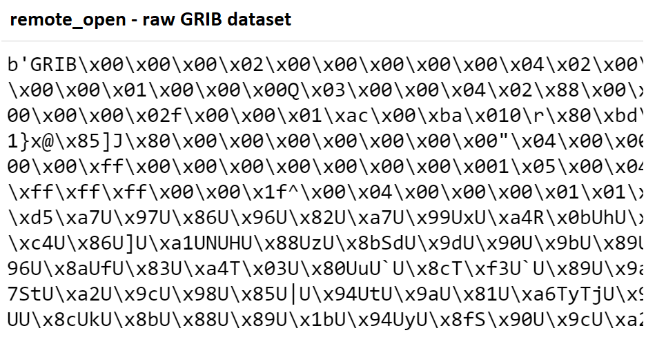 raw GRIB data read using remote open