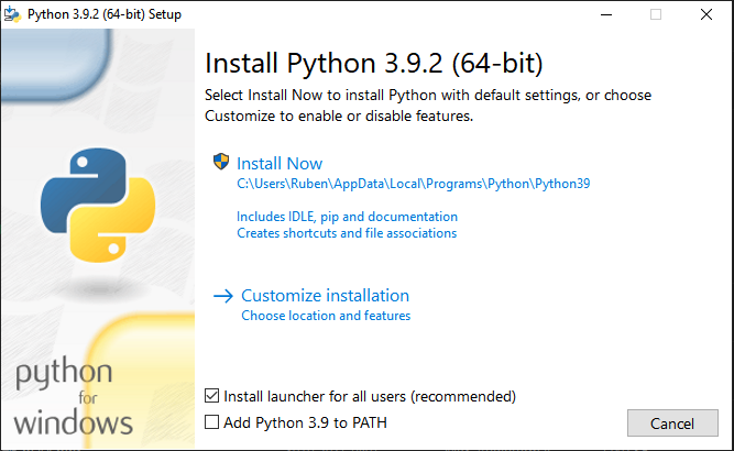 Python installer image Windows