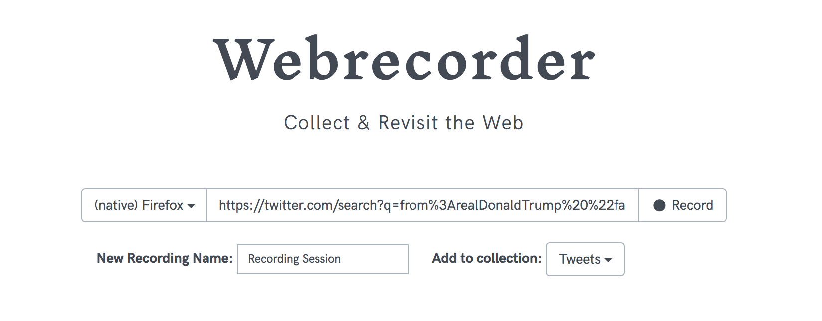 Webrecorder homepage