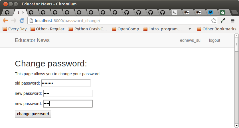 Password change page.