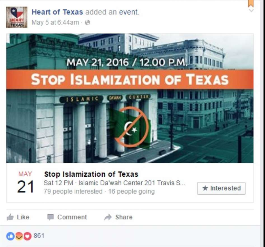 Screenshot of an event organized by the group Heart of Texas