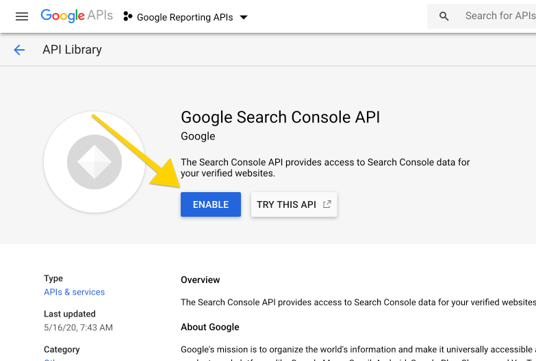 Enable the Search Console API